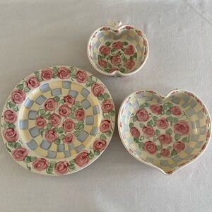 Vintage Floral Heart and Round Ceramic Dish Set from 2001